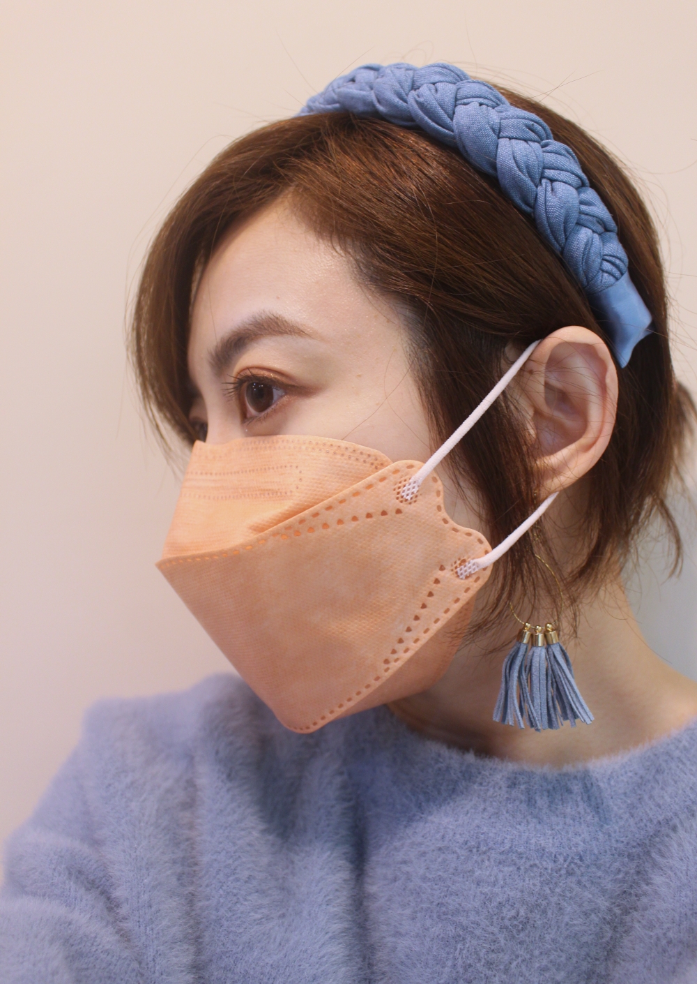 福德好罩韓式4D立體魚型口罩 蜜糖奶茶 粉橘色魚型口罩側面鬆緊帶