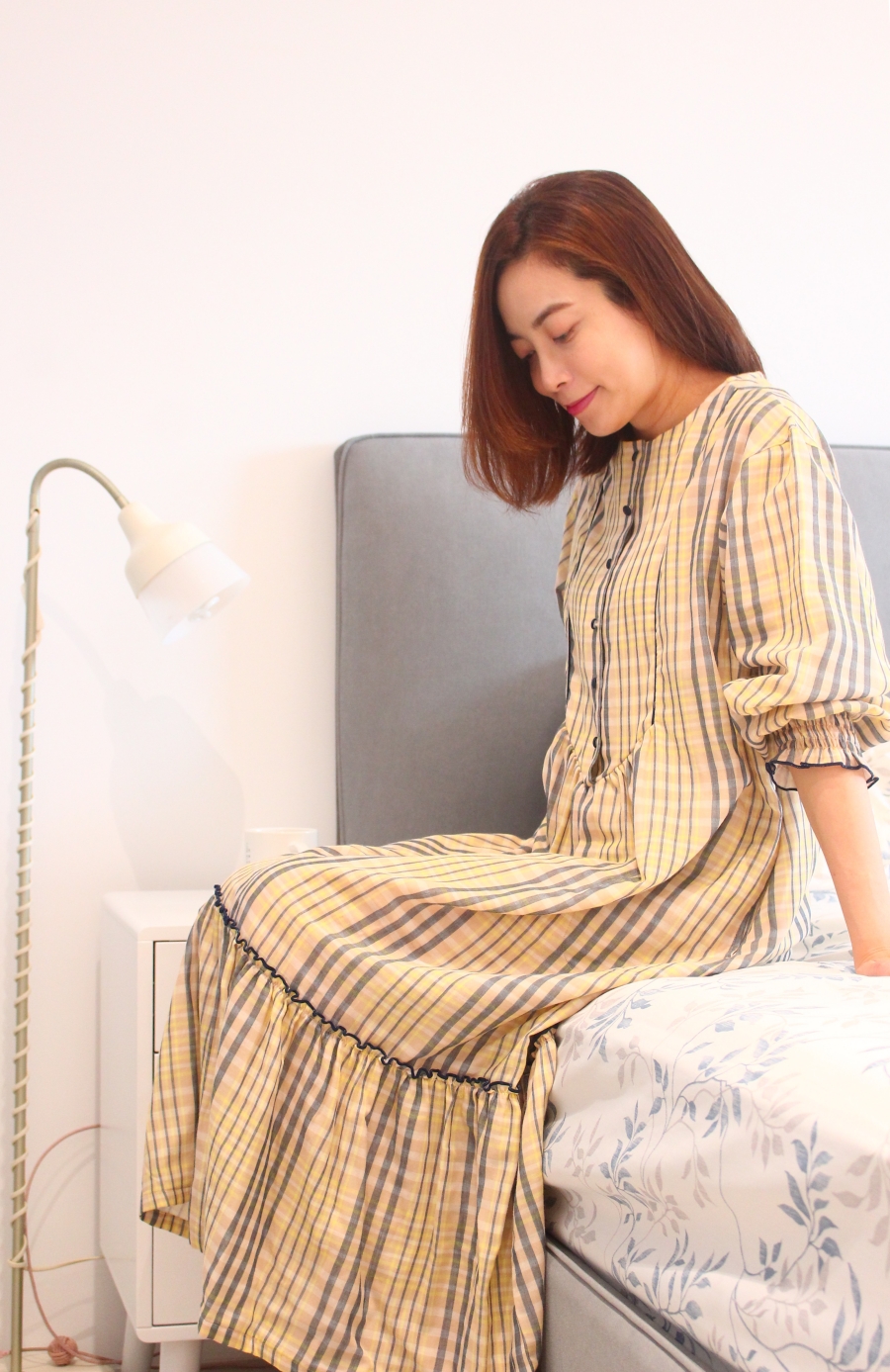 Kanaii Boom 公主風格紋純棉長洋裝袖口是鬆緊帶的設計