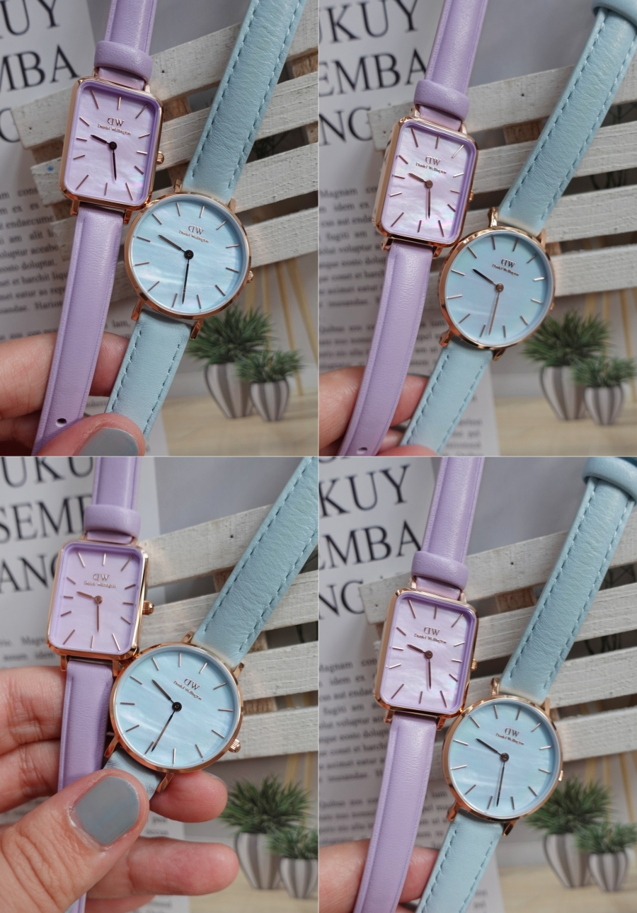 貝殼粉彩系列DW手錶粉紫色粉藍色實拍分享，珍珠母貝錶面偏光色澤超夢幻Daniel Wellington