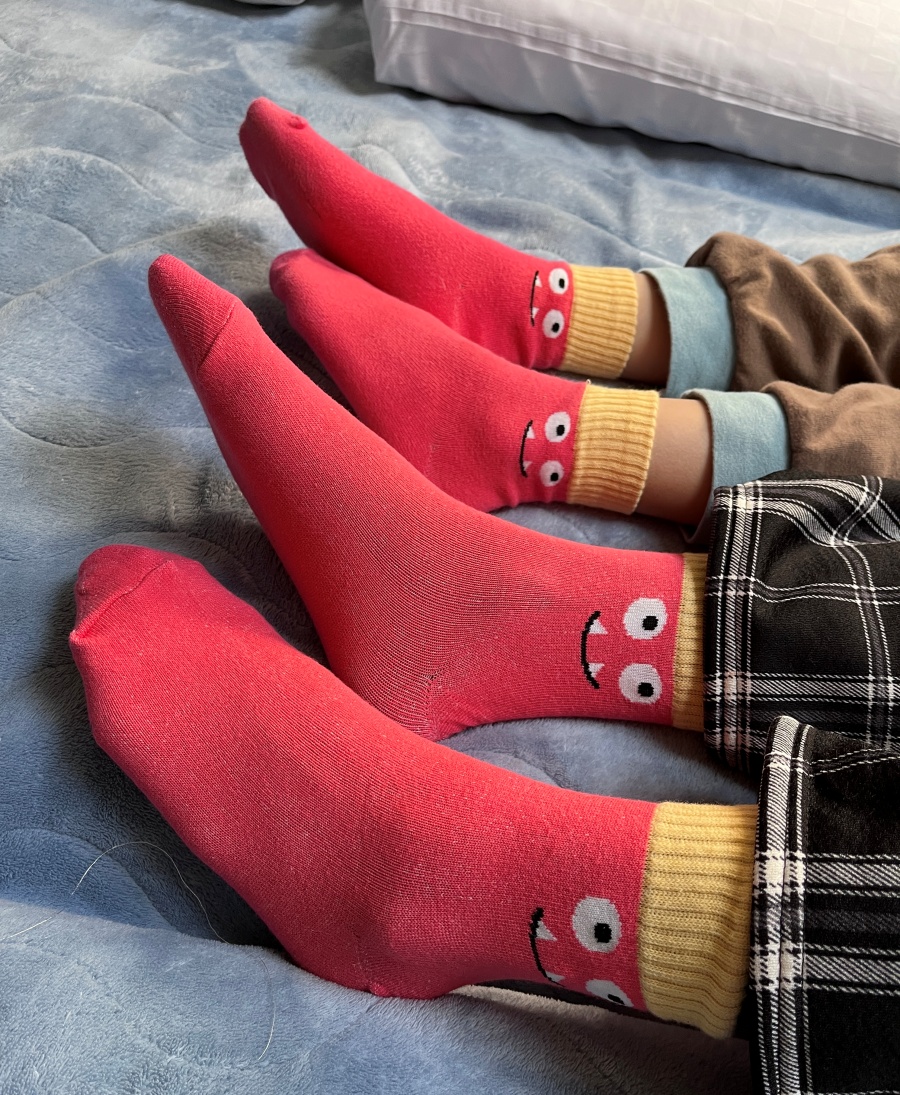 Amiss全家人的襪子一字排開的四支怪獸親子襪